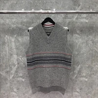 tb thom mens sweater harajuku knitted pullover korean version of vest hem striped top luxury brand coat gray tb vest sweaters