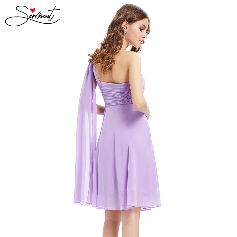Женское вечернее платье на одно плечо элегантное весеннее фиолетовое короткое