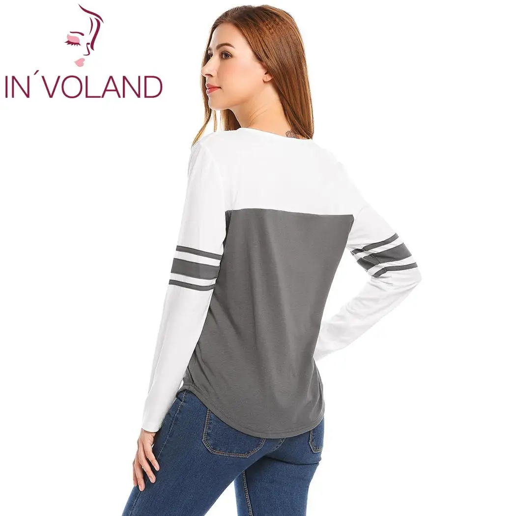 Женская Повседневная футболка с v-образным вырезом и длинным рукавом из кусков