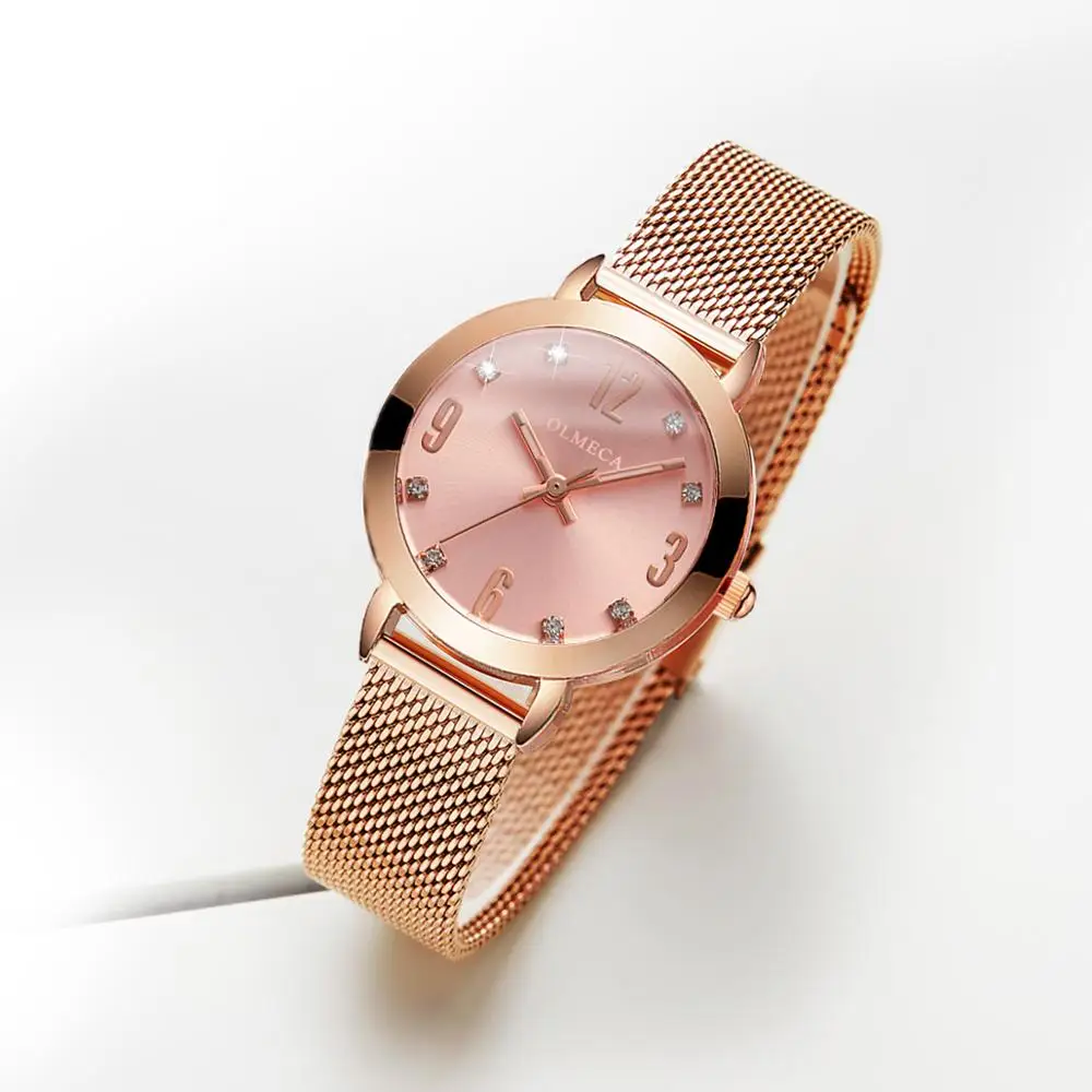 Женские наручные часы OLMECA модные кварцевые женские с сетчатым ремешком
