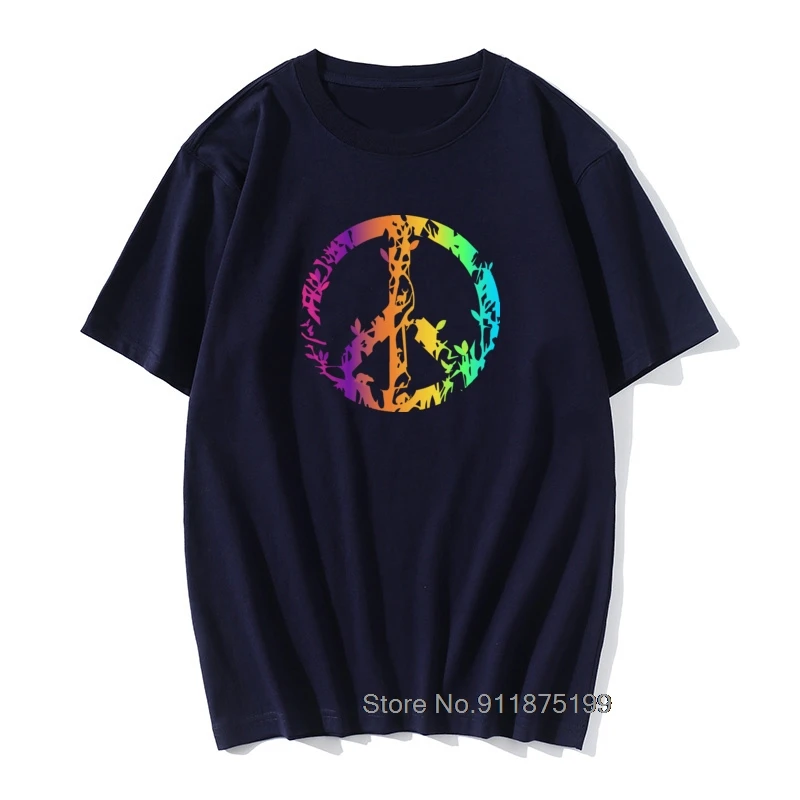 

Peace T Shirt New Design Men Top Tshirts Vintage Colored Nature Mens T-shirts Animal Sign Pure Cotton Graphic Vintage Tees
