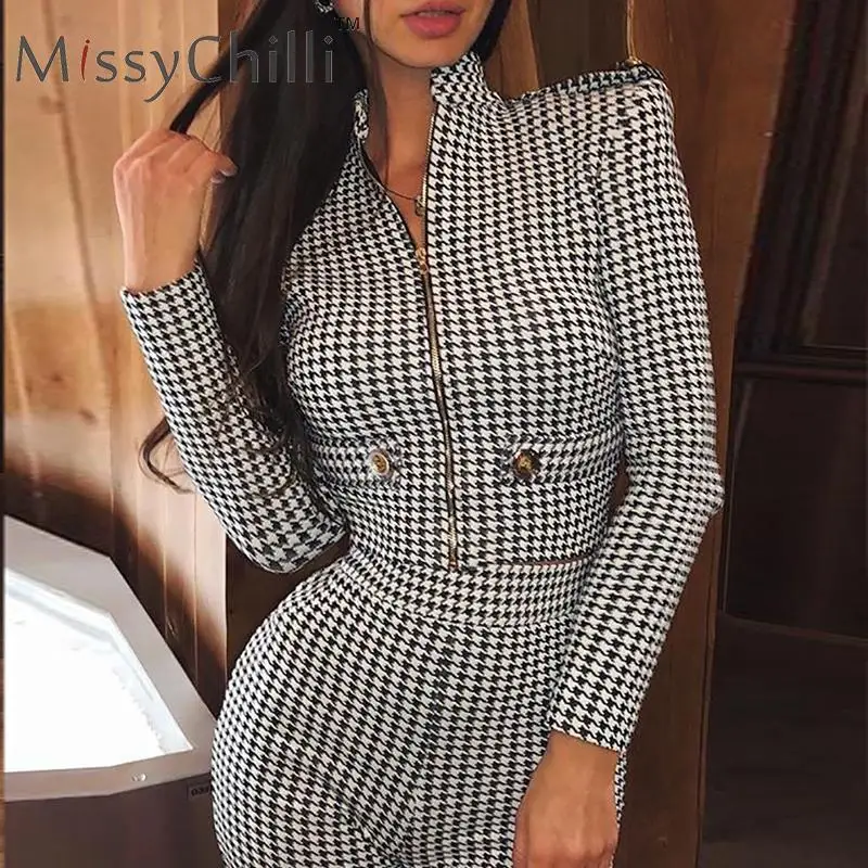 Женский клетчатый комбинезон MissyChilli элегантный короткий офисный с длинными