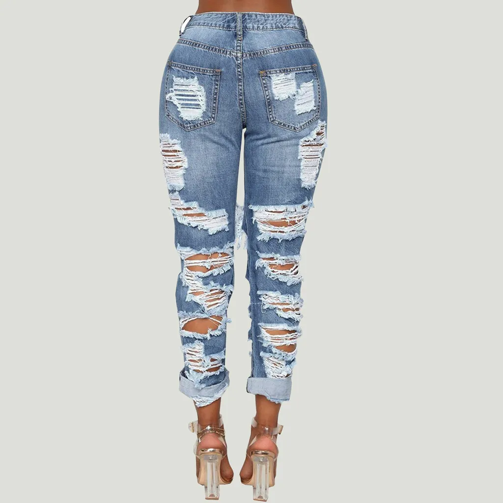 Джинсы бойфренда с дырками женские эластичные выбеленные джинсы большими и