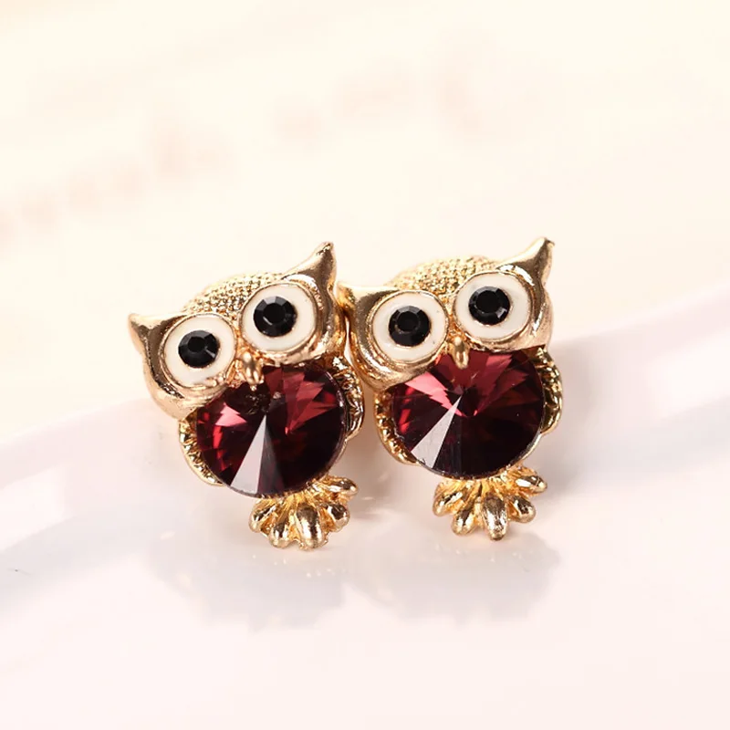 Модные милые серьги-гвоздики с кристаллами в виде совы для женщин винтажные