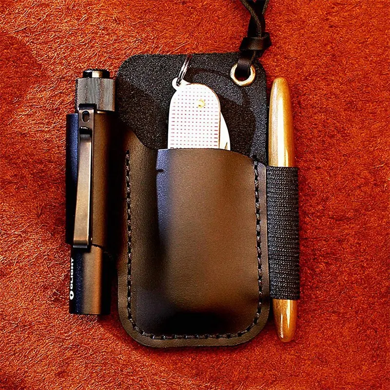 

Handmade Leather Sheath Folding Knife Flashlight Holder EDC Tool