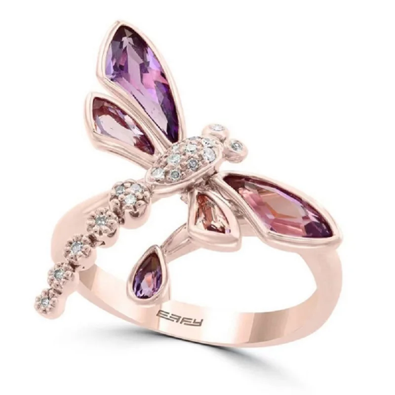Exquisite and Creative Rose Dragonfly Inlaid Ladies Ring Fashion Insect Leisure All-match Temperament Rings |