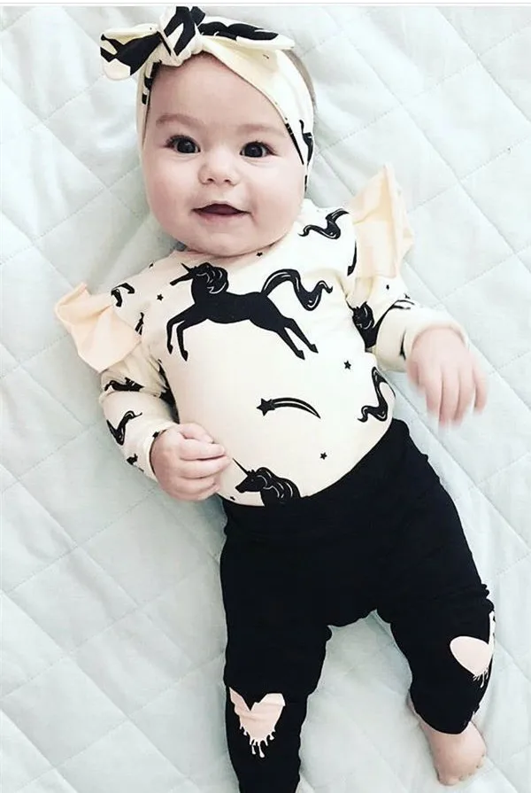 Модная одежда для новорожденных маленьких девочек Костюмы комплекты из 3