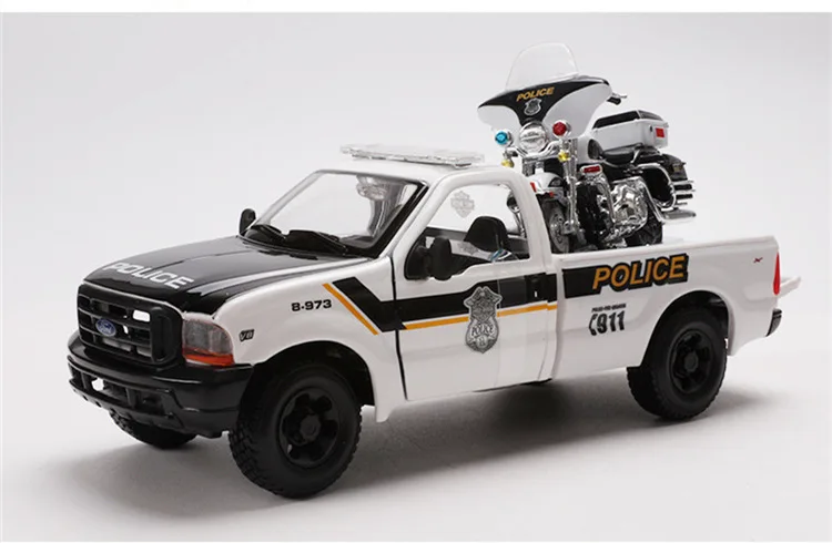 Лучшие продажи 1:24 F350 полицейский пикап+ Harley-Motor модель сплава, моделирование литья под давлением модель, коллекция подарков