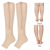 1pair anti slip zipper midcalf length sock compression vein elastic stockings slim leggings stretch socks open toe various sizes