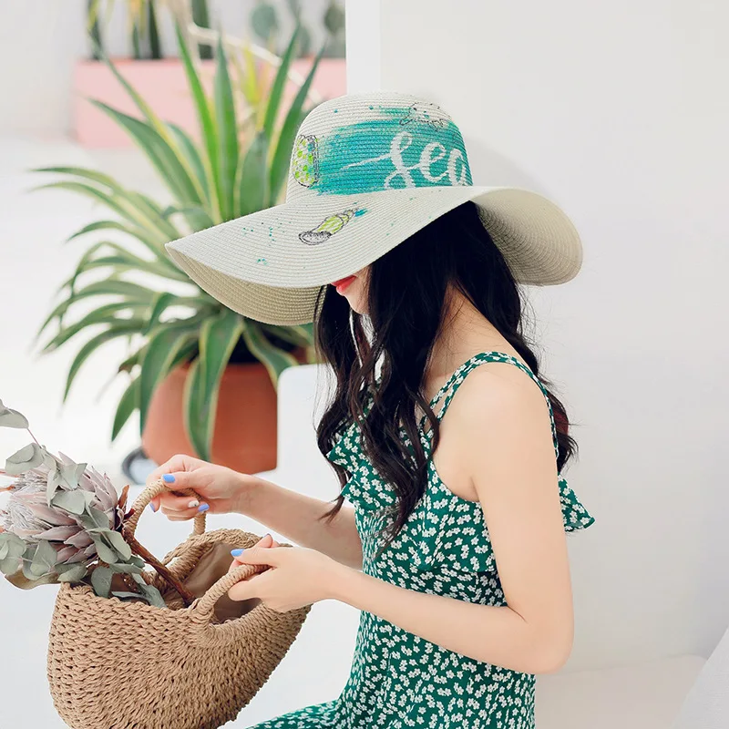 Женская соломенная шляпа с рисунком граффити раскрашенная вручную в виде