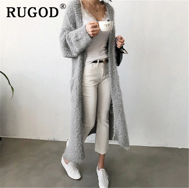 RUGOD элегантный бархатный женский кардиган корейский шик Одноцветный с разрезом