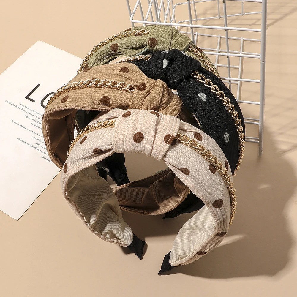 Резинка для волос Ruoshui с узлом женская ободок в горошек аксессуар цепочкой тюрбан