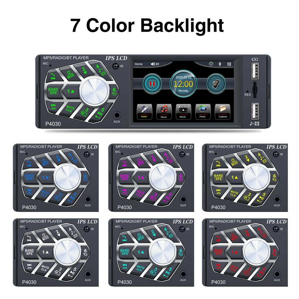 

REAKOSOUND 3.8'' 1Din MP5 Player Car Radio Touch Screen Multimedia USB/Type C AUX FM Audio Players Support Steering Wheel Contro