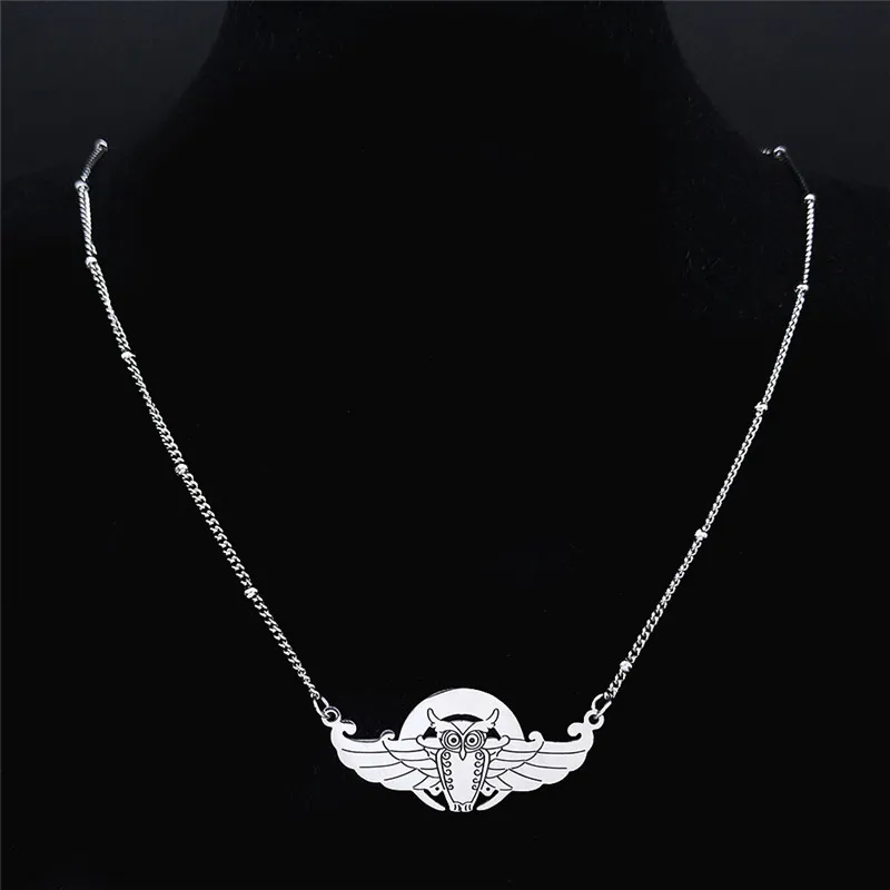 Ожерелье цепочка из нержавеющей стали с изображением Луны Совы в стиле
