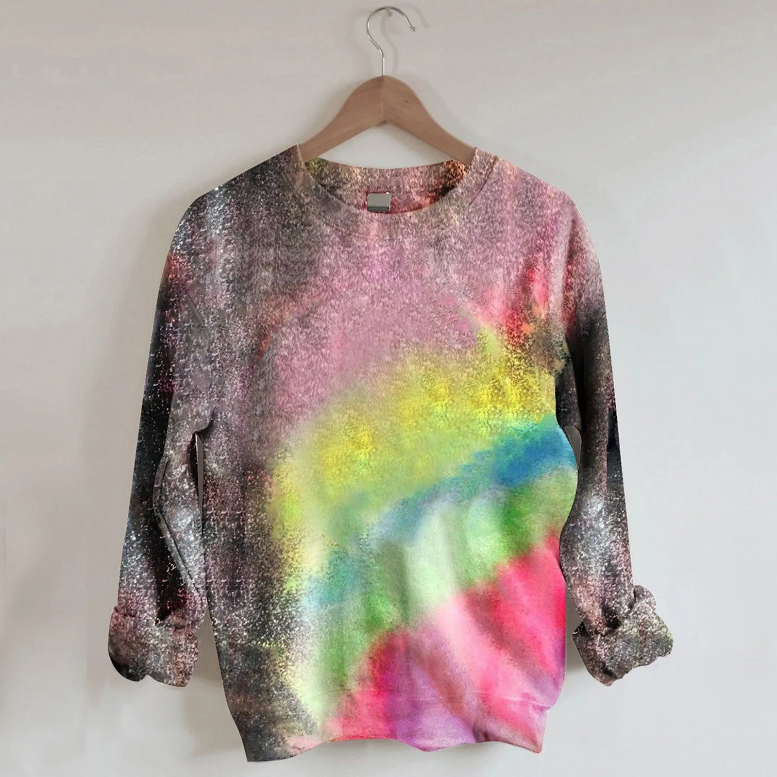 Свободный пуловер свитшот модный осенний с круглым вырезом и принтом худи в