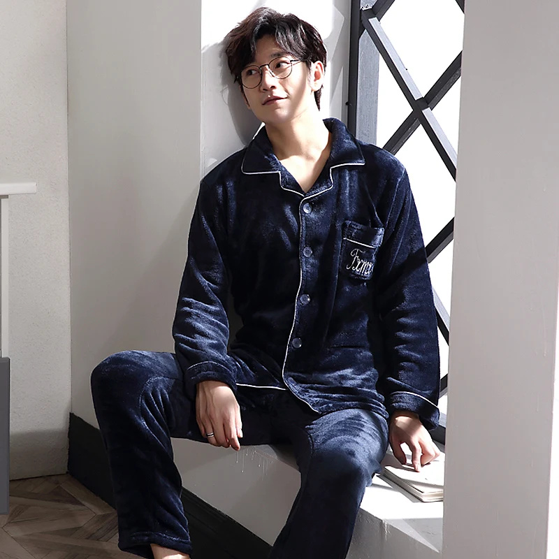 Мужской пижамный комплект из кораллового флиса Зимняя мужская пижама мягкая