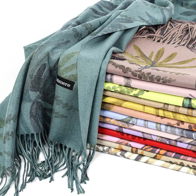 

2021 New Fashion Winter Warm Cashmere Scarf For Women Printed Pashmina Bandana Shawl And Warp Soft Thicken Blanket Lady Foulard