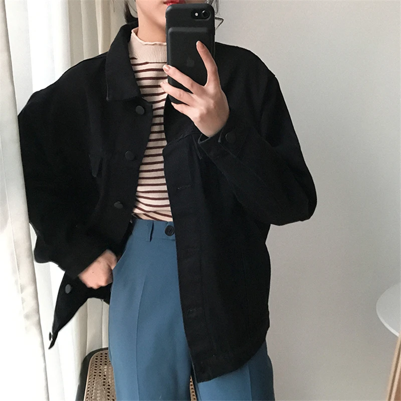 Куртка BGTEEVER женская джинсовая однобортная с карманами Повседневная Свободная