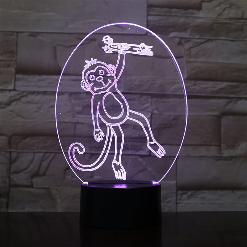 

Creative 3D Led Visual 7 Color Changing Novelty Monkey Shape Bedside Nightlight Animal Desk Lamp Child Sleep Lighting Gifts