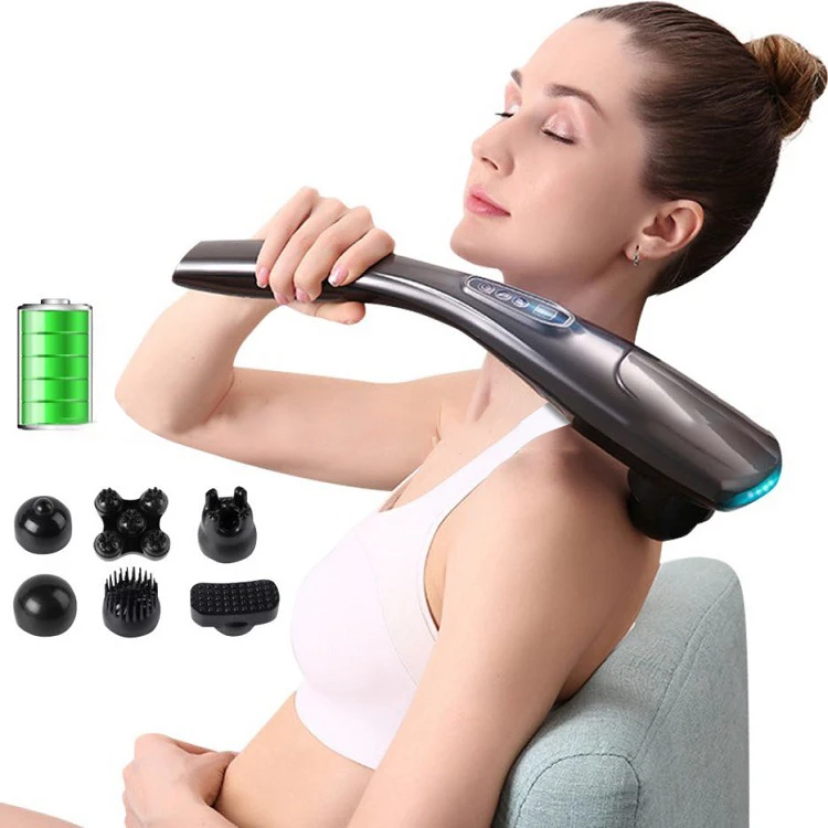 

New 6 Massage Heads Electric Handheld Massager Hammer Vibrating Double Head Neck Back Body Cervical Vertebra Relax Stick Roller
