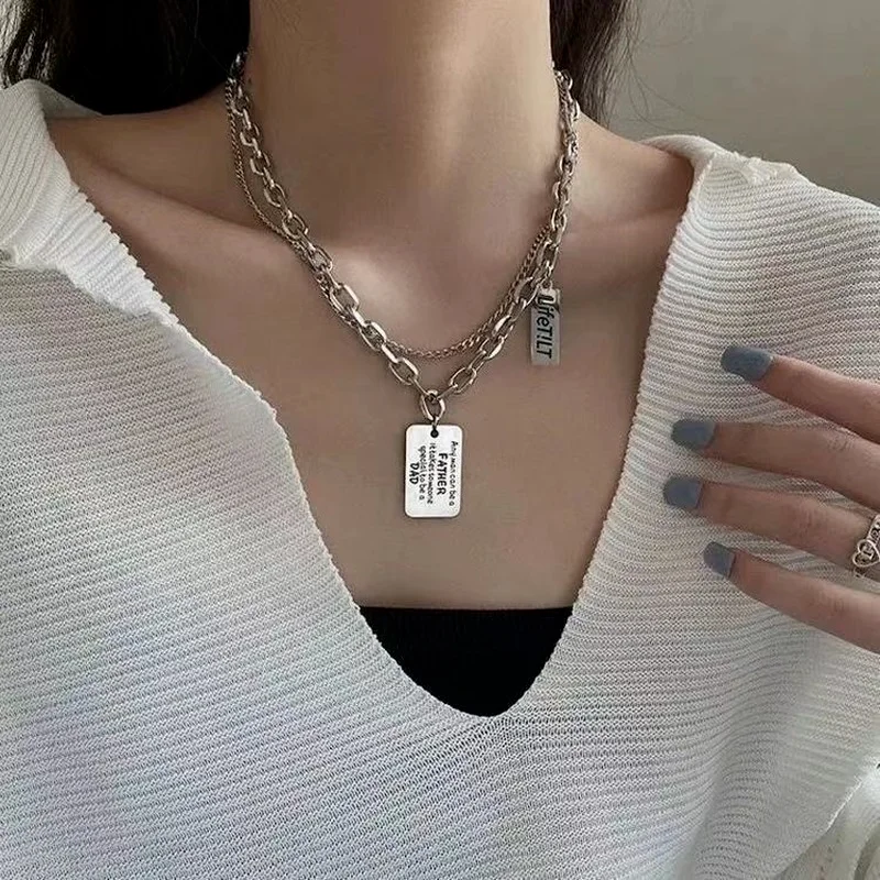 

2021 New Fashion Temperament Clavicle Simple Versatile Sweater Chain Golden Double Pendant Necklace Female Ins Style Wholesale