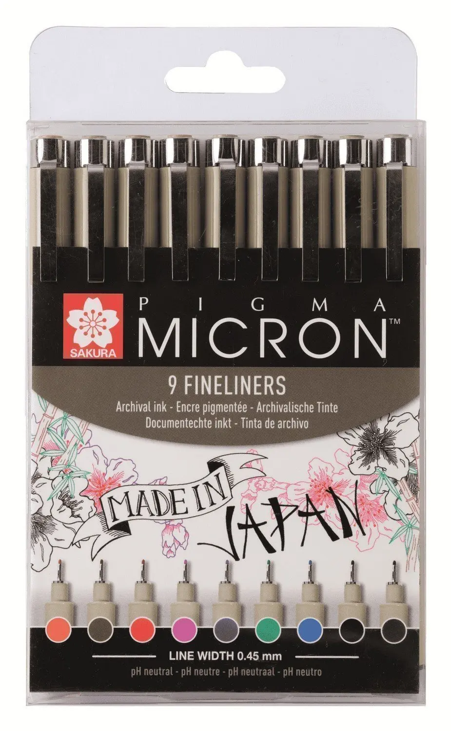 Набор капиллярных ручек Pigma Micron 9 цветов (0.45мм) | Канцтовары для офиса и дома