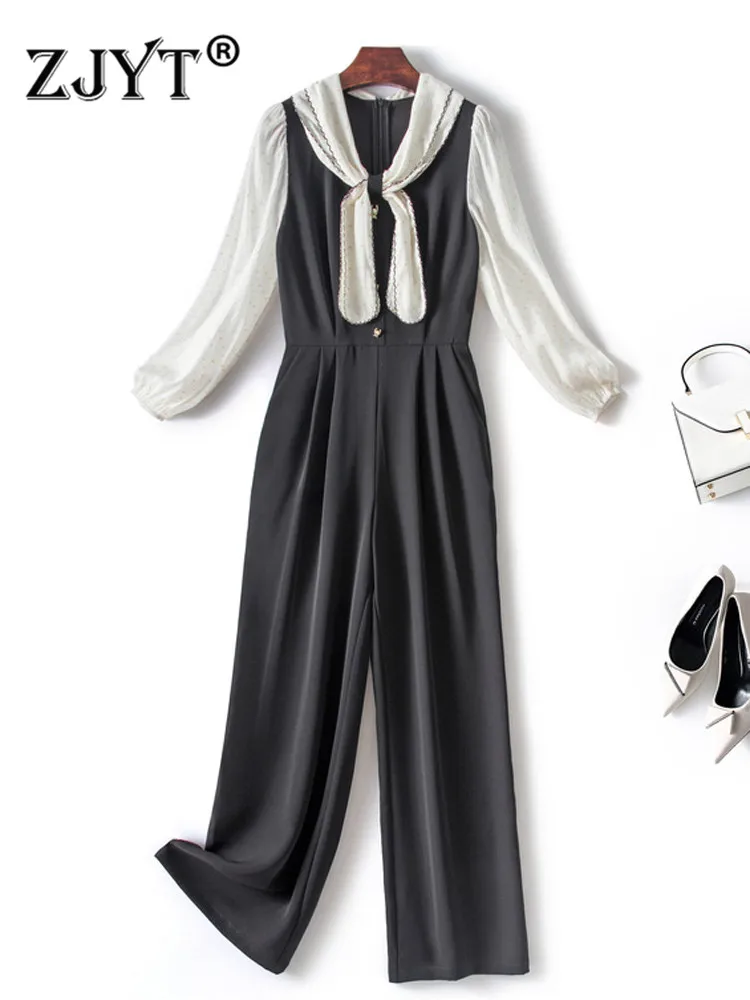 

Новинка Весна 2022, дизайнерские Элегантные женские комбинезоны, женский комбинезон с бантом, лоскутные слитные брюки, офисные женские комби...