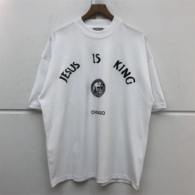 

Женские и мужские футболки Kanye 2020ss с изображением Иисуса короля, Летние Стильные футболки лучшего качества с коротким рукавом, топы с изобра...
