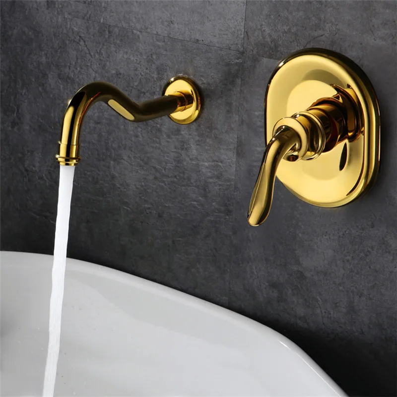 

Bathroom Basin Faucets Solid Brass Gold Single Handle In-Wall Hot & Cold Sink Mixer Tap Lavatory Crane Faucet Unique Design