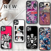 jojo anime cartoon phone case black color matte transparent for iphone 13 12 11 mini pro x xr xs max 7 8 plus cover funda