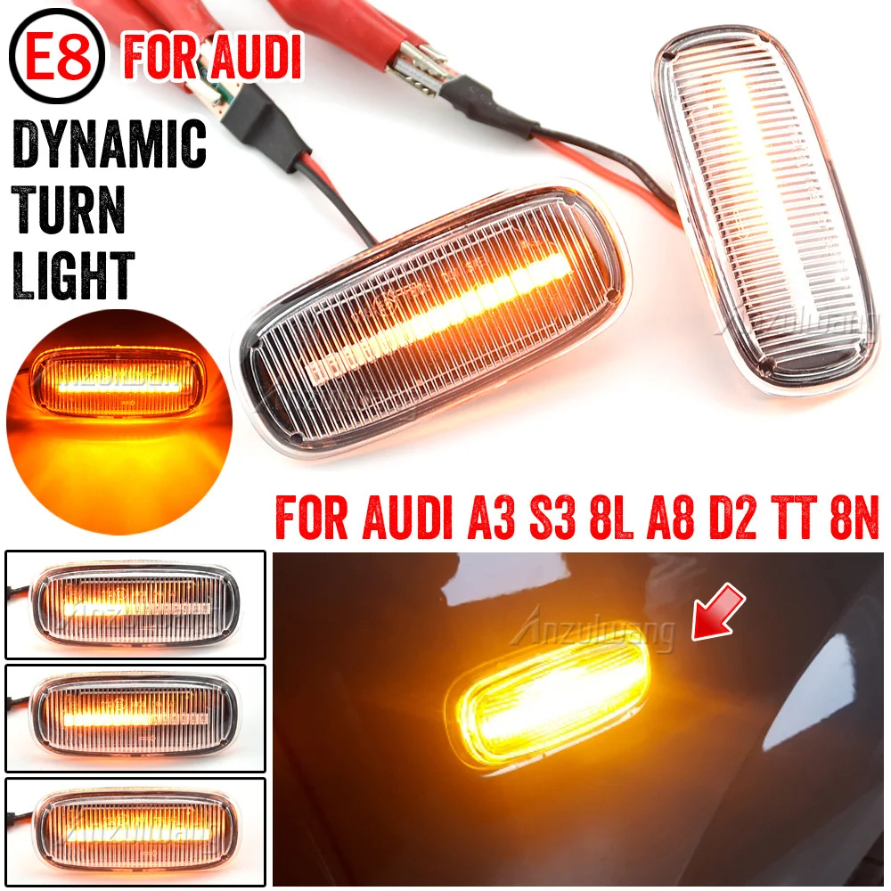 2X LED Dynamic Side Marker Turn Signal Lights Indicator Lamps 8n0 949 127a For Audi A3 S3 8L 00-03 A8 D2 99-02 TT 8N 00-06