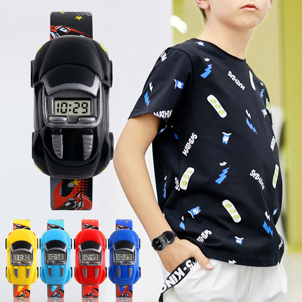 Детские часы с мультяшным автомобилем, детские часы, игрушки для мальчиков, детские модные электронные часы, инновационная форма автомобил...
