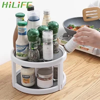 hilife 2 tier condiment storage rack rotating organizer round shelf spice rack kitchen storage tray pantry cabinet turntable