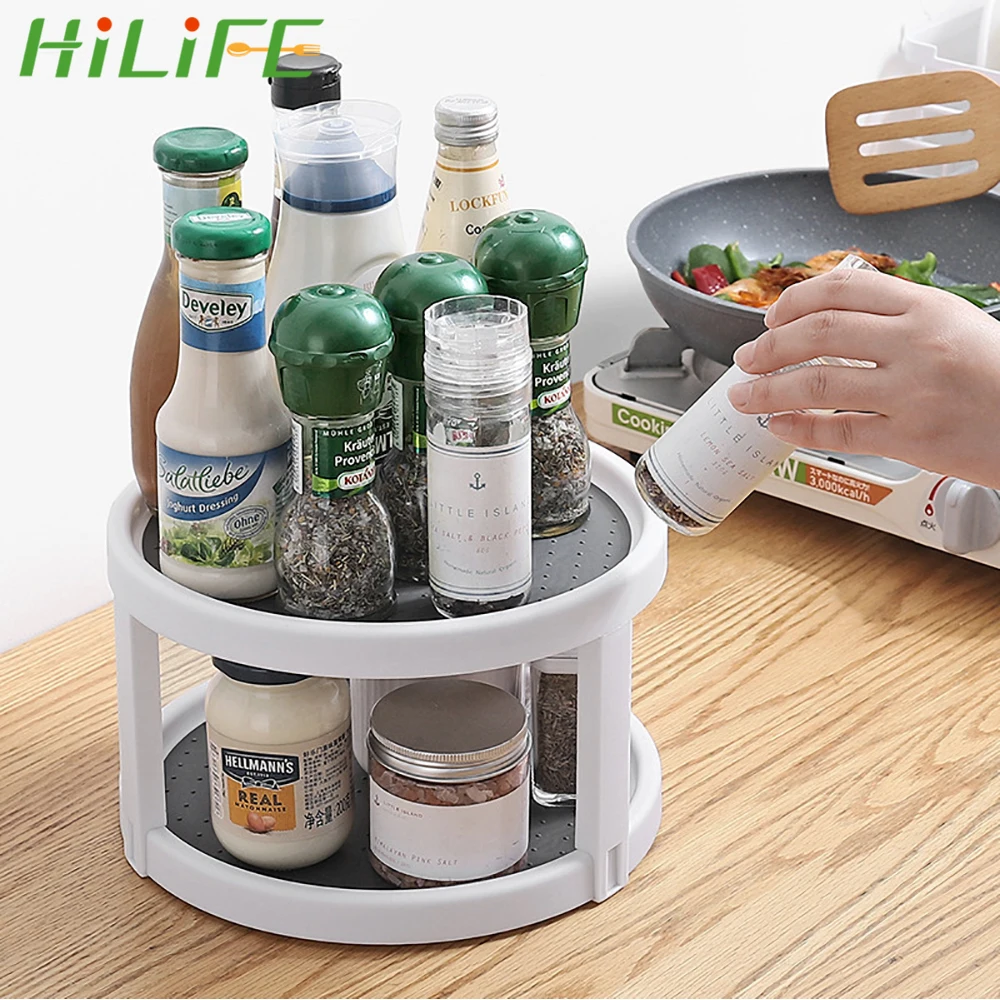 HILIFE 2 Tier Condiment Storage Rack Rotating Organizer Round Shelf Spice Kitchen Tray Pantry Cabinet Turntable | Дом и сад