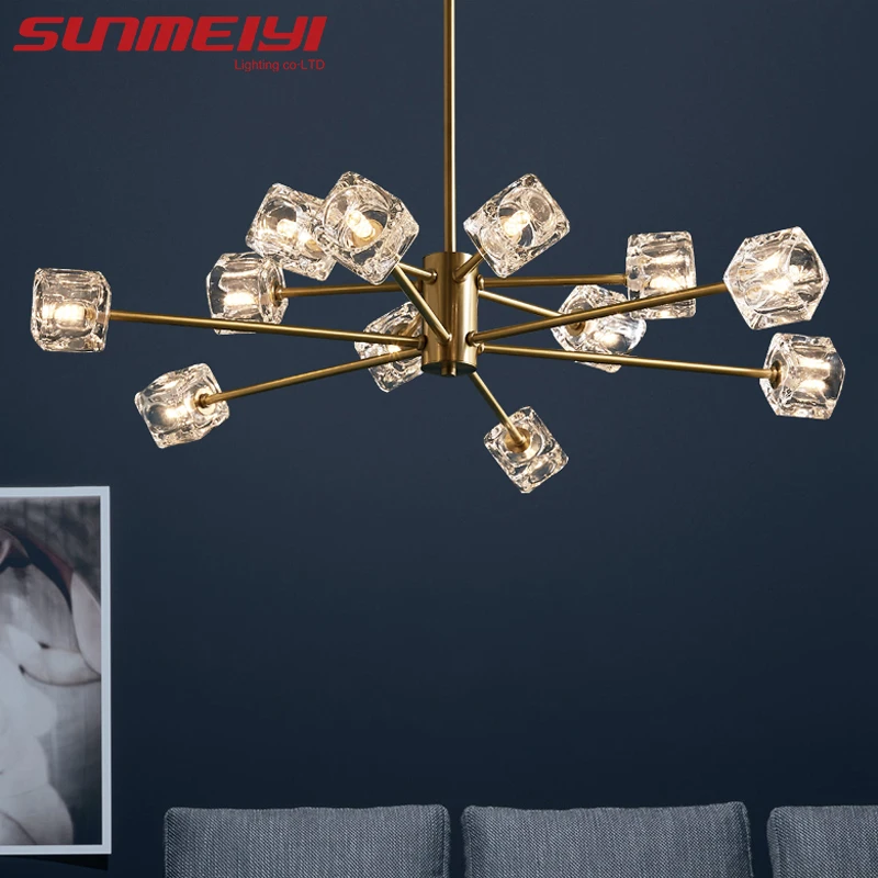 Медные светодиодные люстры светильник с хрустальным шариком Золотая подвесная