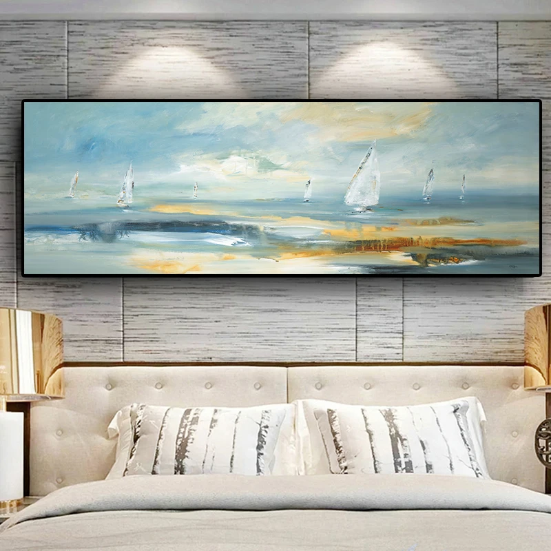 Natural Abstract Boat Landscape Oil Painting on Canvas Cuadros Posters and Prints Scandinavian Wall Art Picture for Living Room 1