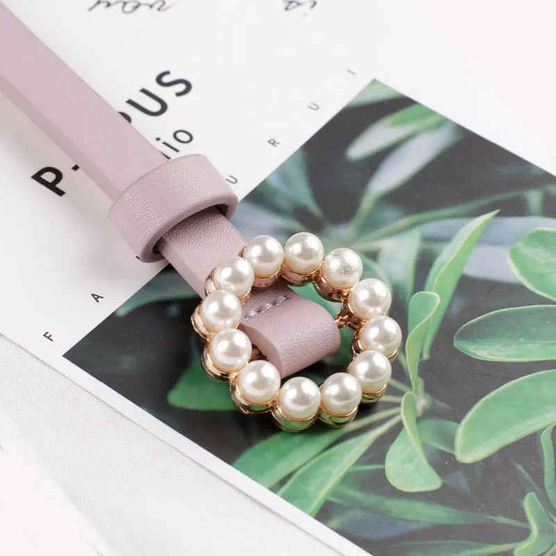 HUOBAO Круглый Пряжка пояс с жемчугом для женщин кожаный тонкий Riem женский Ceinture Femme