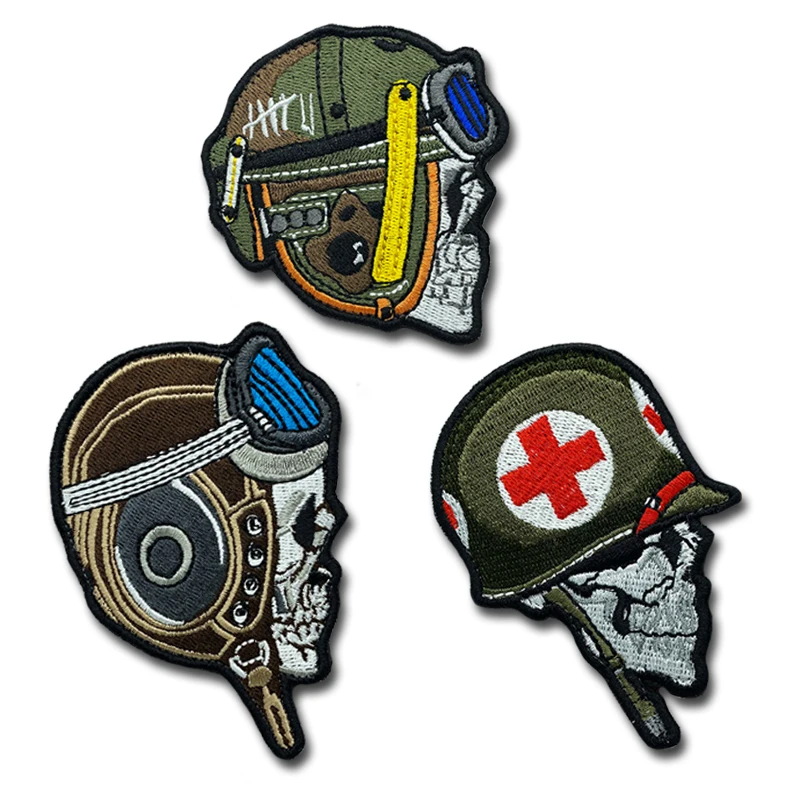 

Skeleton soldier skull warrior Patches Embroidered Creativity Badge Hook Loop Armband 3D Stick on Jacket Backpack Sticker