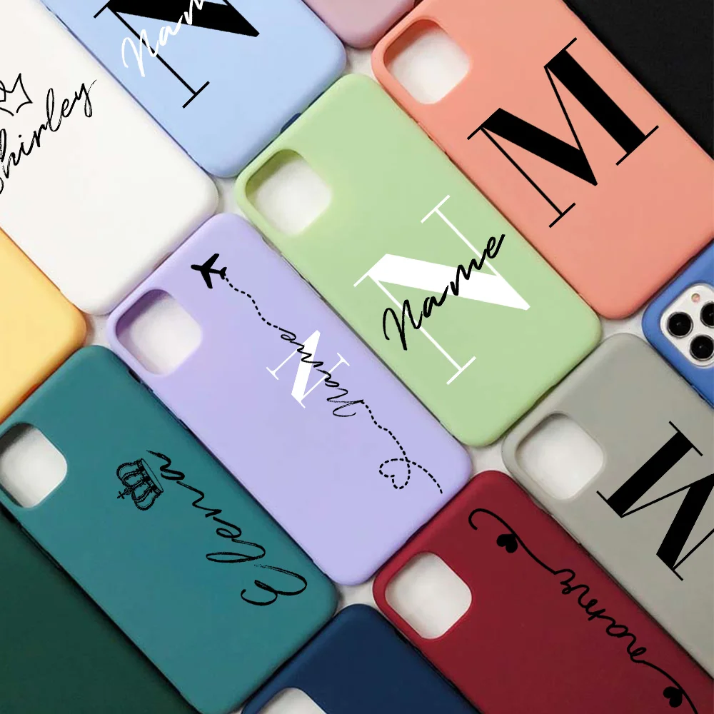 

Custom Letters Name Love Heart Crown Phone Case For iphone 11 X XS XR XS Max Pro 6 6S 7 8 Plus 12 Mini MAX DIY Name Phone Case