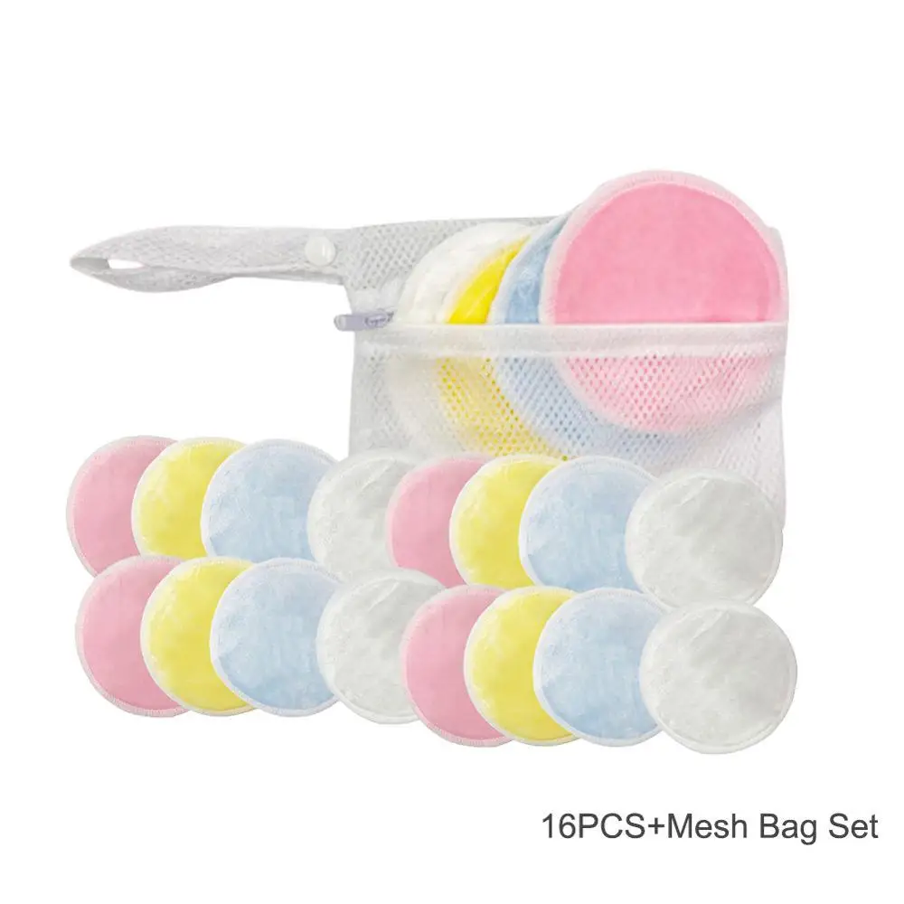 16Pcs Mesh Bag Set 20 шт./лот, многоразовые ватные диски, средство для снятия макияжа для лица, двухслойные подушечки для протирания ногтей, очищающие подушечки, моющиеся с мешком для стирки - Цвет: 16Pcs Mesh Bag Set