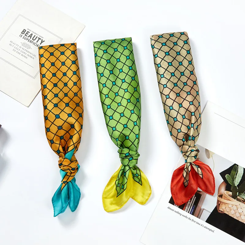 New style Plaid Scarf Bandana Women's Silk Scarves in Spring and Summer 53*53cm |