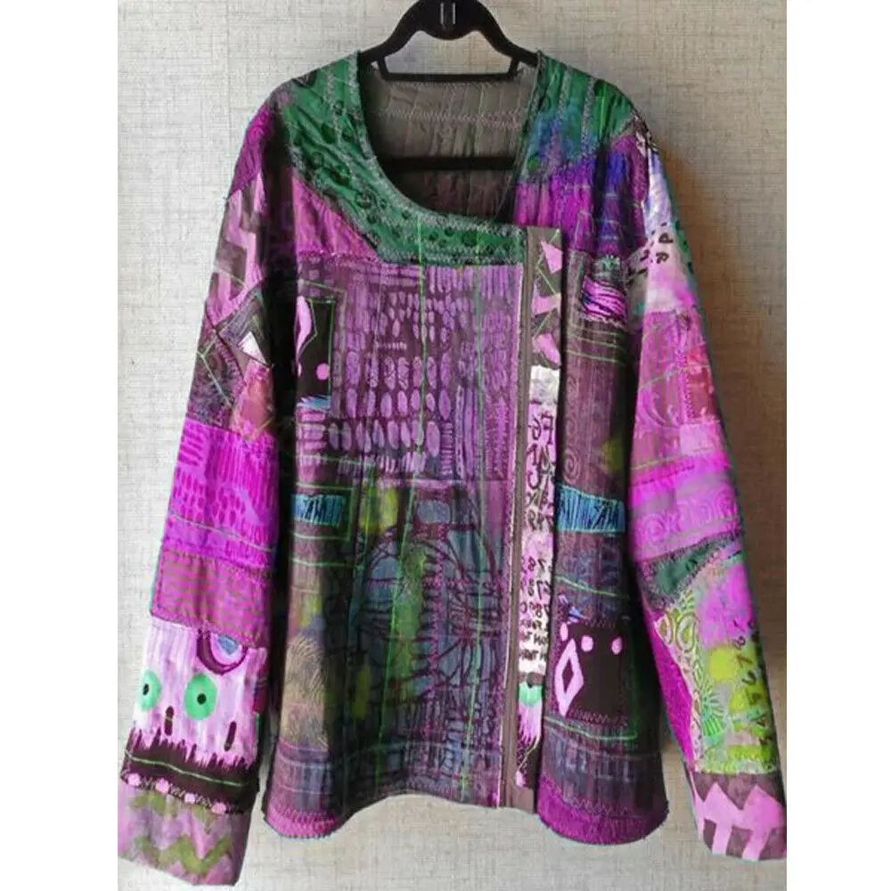 Женские свободные повседневные топы S ~ 5XL с круглым вырезом туника в этническом