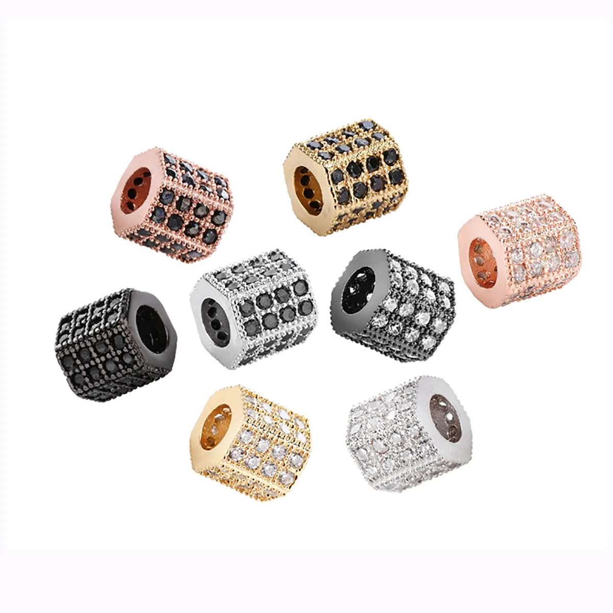 

AAA CZ 4 Color Copper Hexagon Large Hole Column Accessories Beads Pendant Finding DIY Bracelet Necklace Jewelry Making Supplies