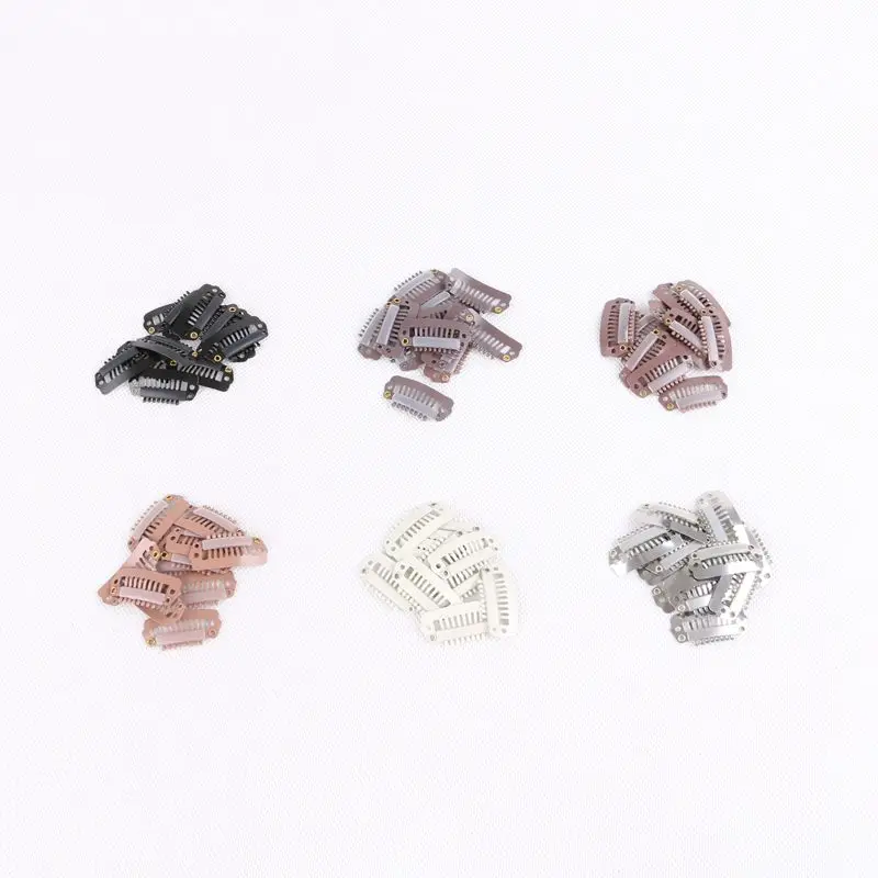1000pcs 2.3cm 7 teeth Metal Snap Clips for Hair Extensions Clip-on Wig Wigs Weft Hairpiece I Shape Metal Clips