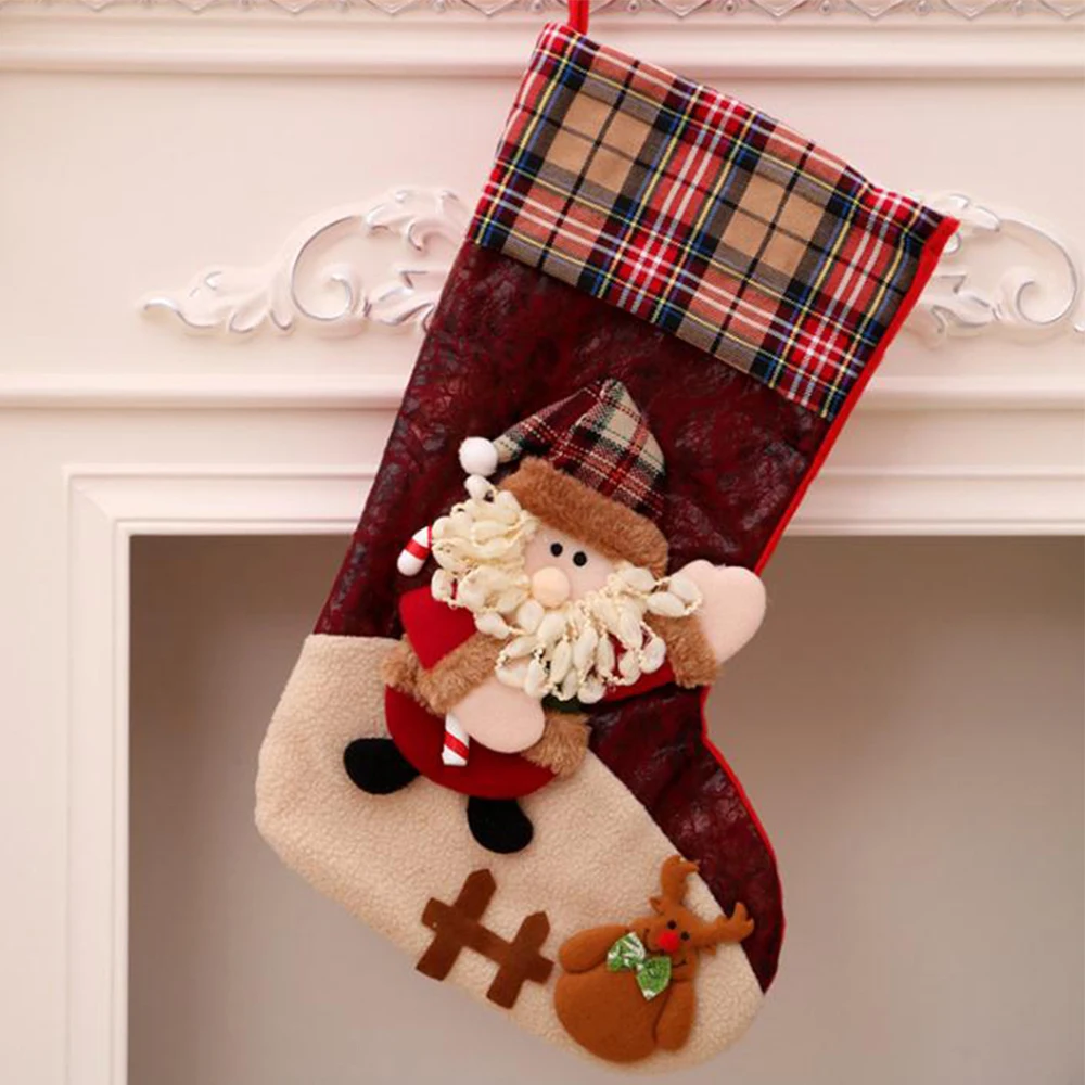 

1PCS Plaid Christmas Stocking New Year Gift Bag Christmas Goods Xmas Tree Hanging Ornaments