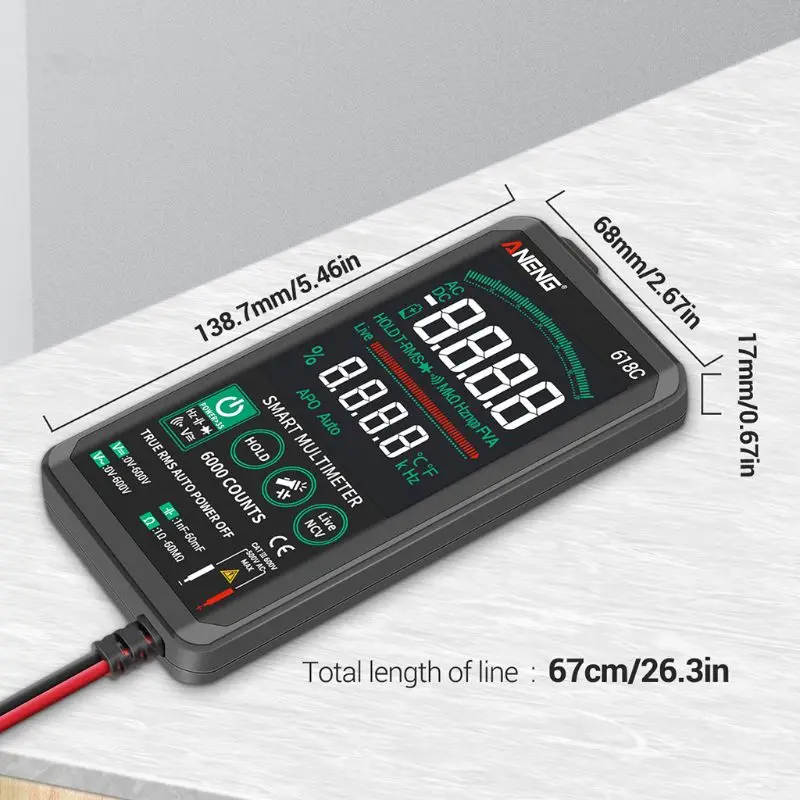 Цифровой мультиметр 618C умный сенсорный тестер для транзисторов Бесконтактный