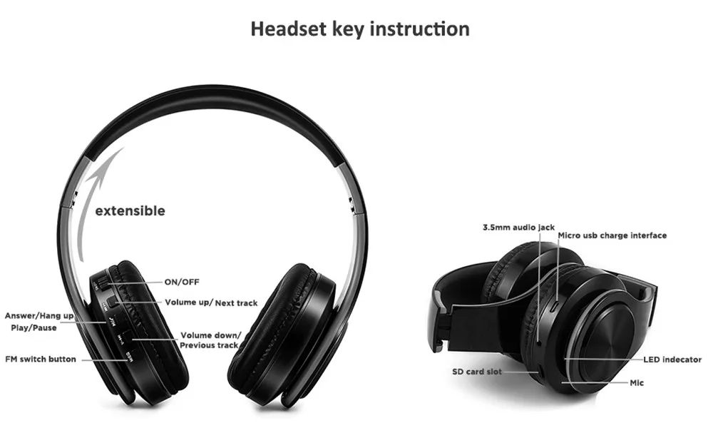 Беспроводные наушники, Bluetooth наушники, музыкальные наушники, Складная Bluetooth гарнитура с микрофоном, стерео наушники для мобильного телефона