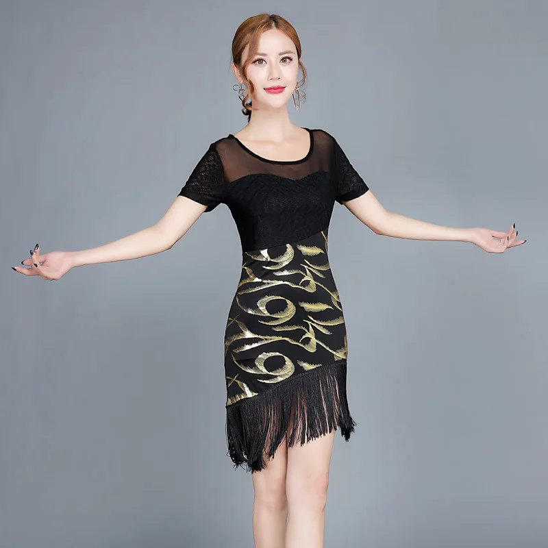 

Women Latin Dance Costume Suits Professional Sexy Ladies Fringes Long Skirt Ballroom Clothes Tango Samba Tassel Dresses Clothing