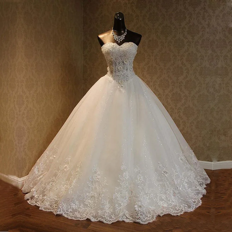 

WD132 Sweetheart Ball Gown Wedding Dress 2020 Lace Appliques Extravagant Beading Bridal Gowns Sleeveless Bride Robe De Mariee