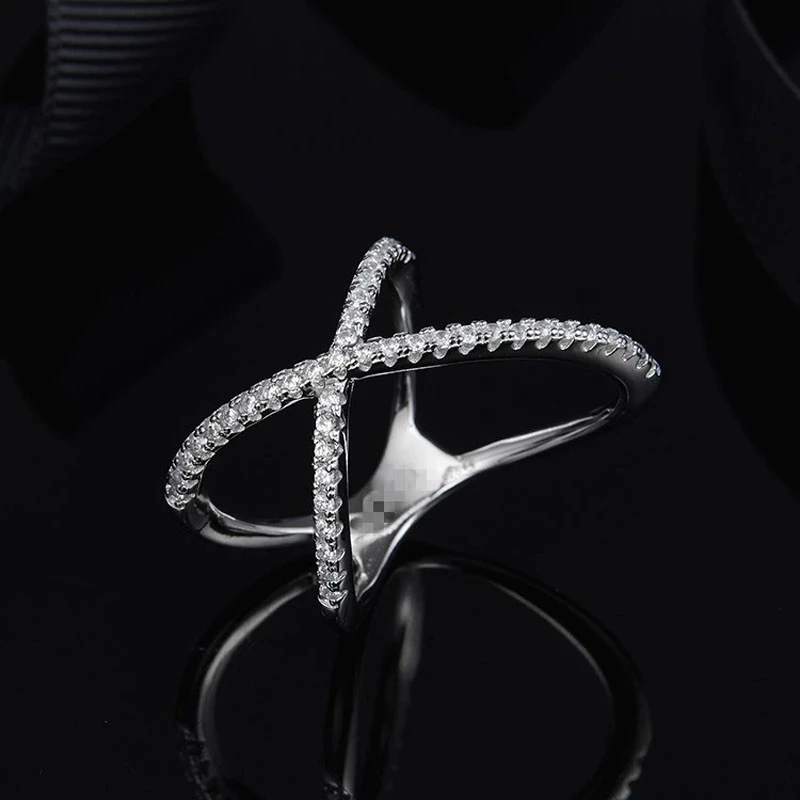 

SOELLE 925 пробы Серебряный простой геометрический дизайн линии крест X-образное кольцо микро CZ циркониевые камни женские роскошные брендовые ю...